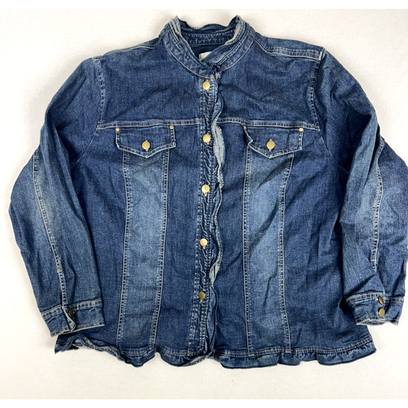 CJ Banks Jackets & Blazers - CJ Banks Womens Plus Size 2X Denim Jean Jacket Ruffle Edge Y2K